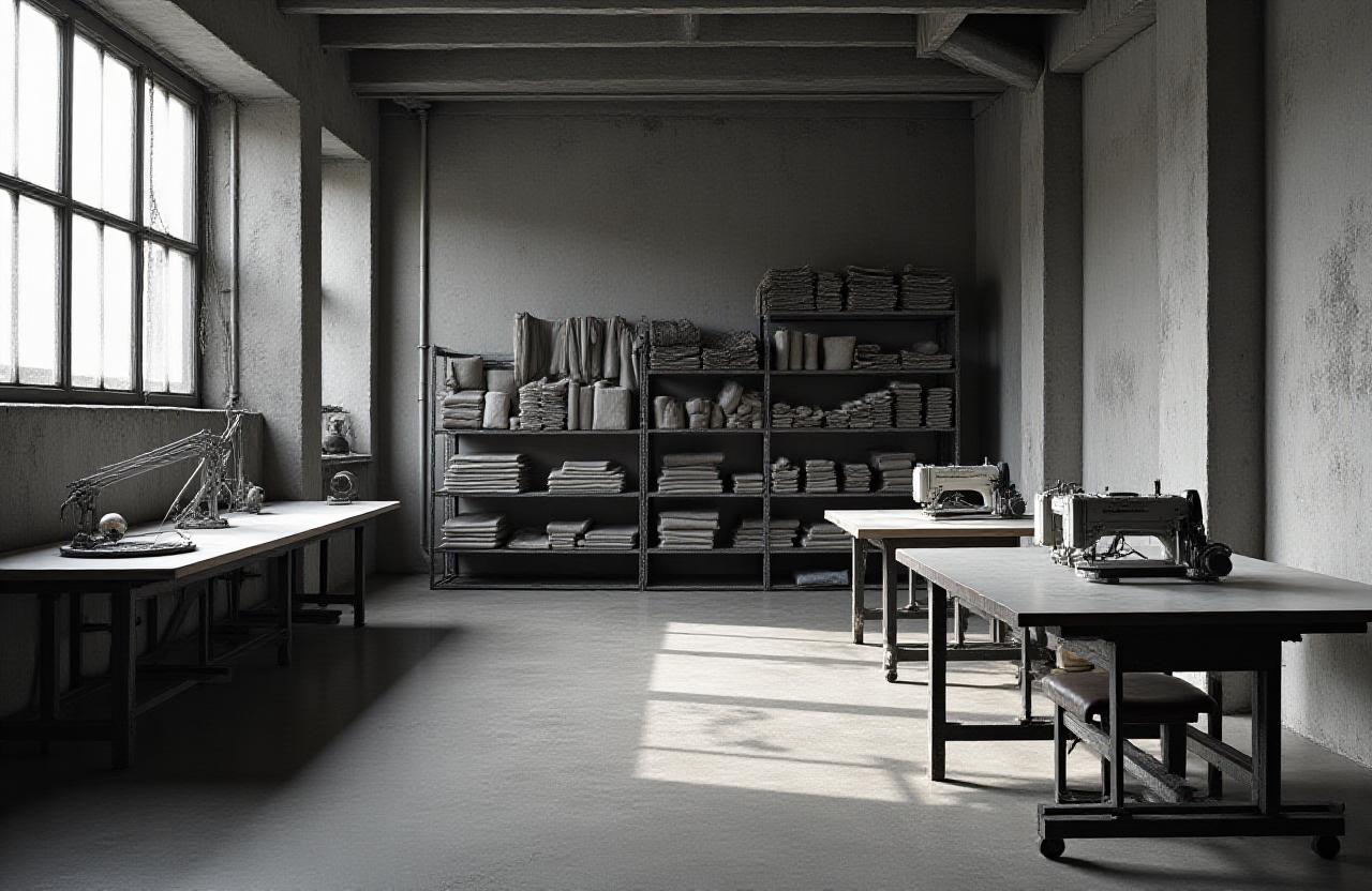 Brutalist style architectural close up of a textile studio