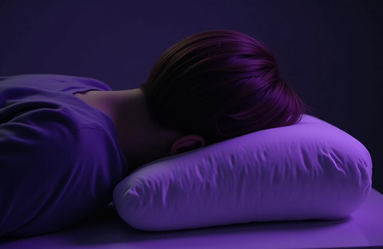 Close up of a person sleeping perfectly aligned on a premium pillow